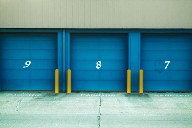 Three blue storage units
